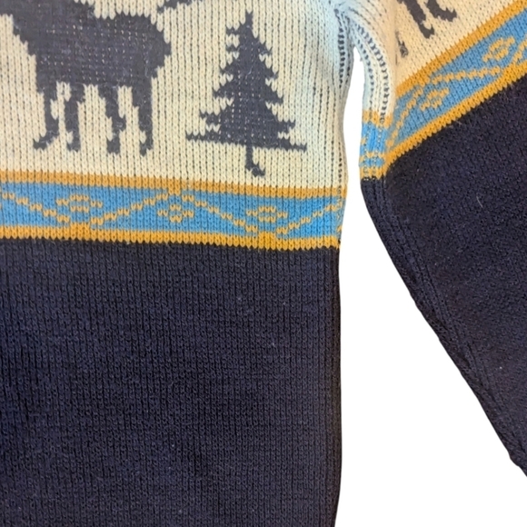 Vtg Alpine Sweater Tom Mix Flying School Aspen moose trees novelty winter  sz M - Picture 7 of 9